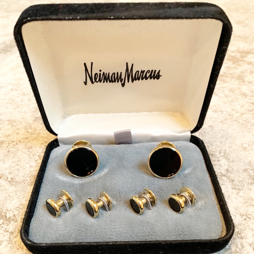 Neiman Marcus Onyx Cufflinks and Stud Set
